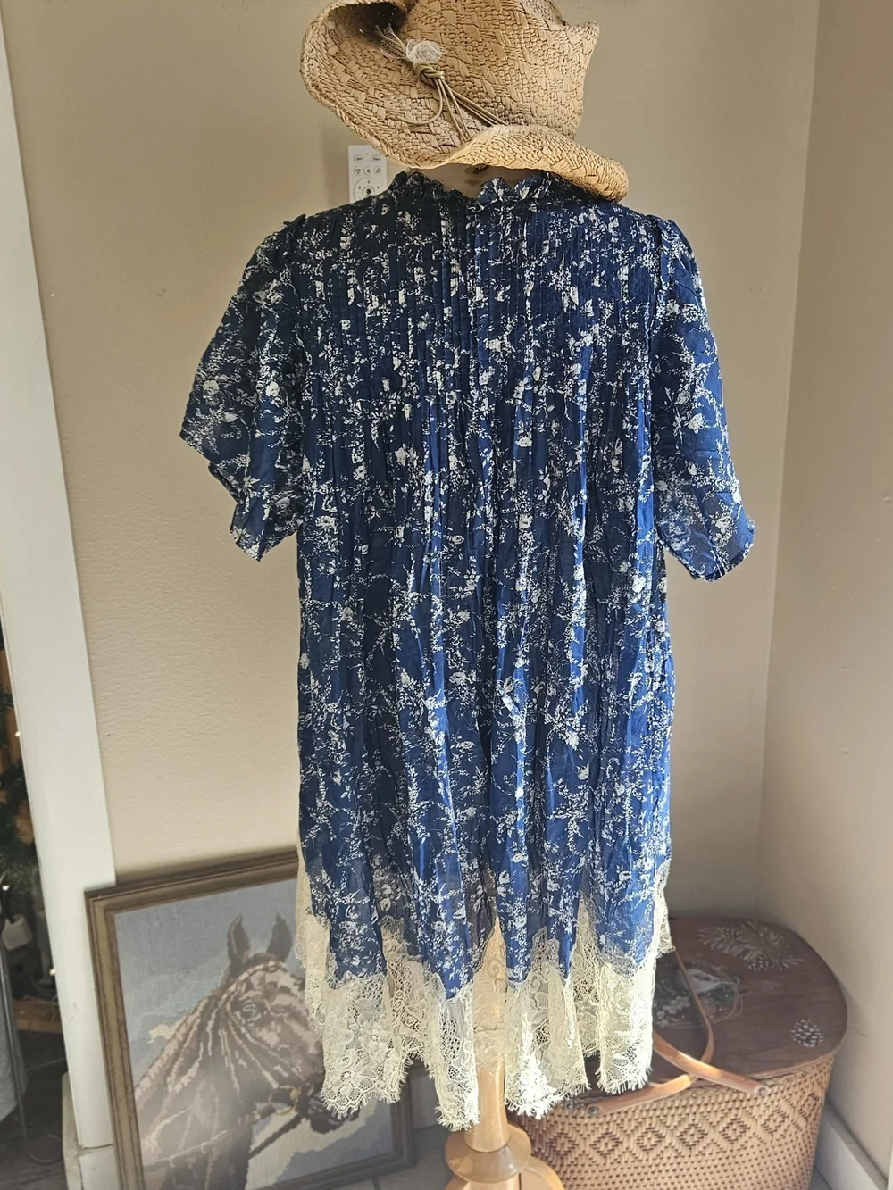 Free People Country Floral Dress with Cream Lace Hem